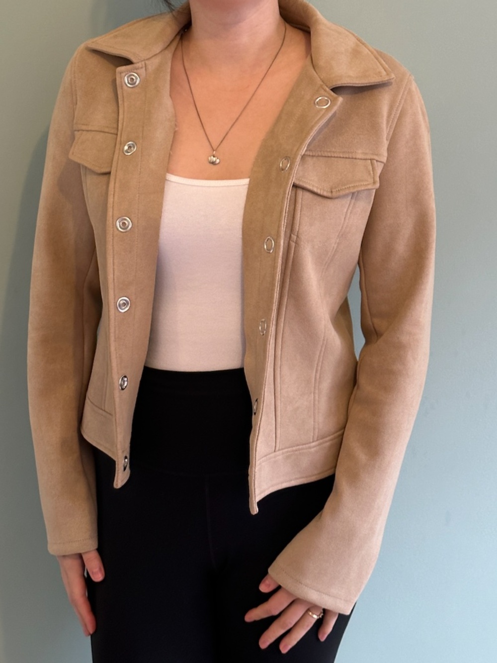 Le Chateau Beige Faux Suede Button Jacket (Shacket) (Size Small)